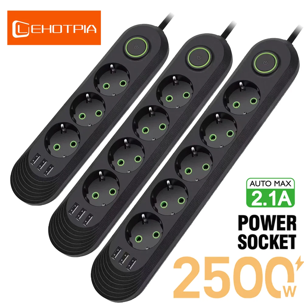 Enchufe europeo, toma de corriente CA para hogar inteligente, cable de extensión de regleta múltiple, toma de corriente, filtro de red con puertos USB, carga rápida