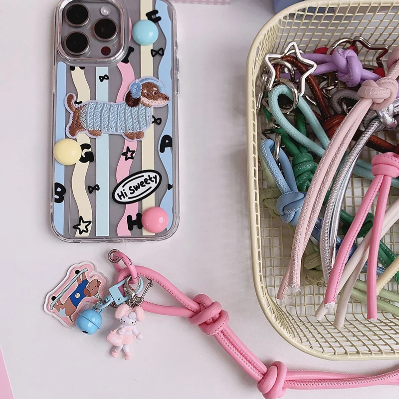 Creative Colorful Braided Lanyard Keychain Anti-Lost Knot PU Rope Keyring Car Backpack Pendant