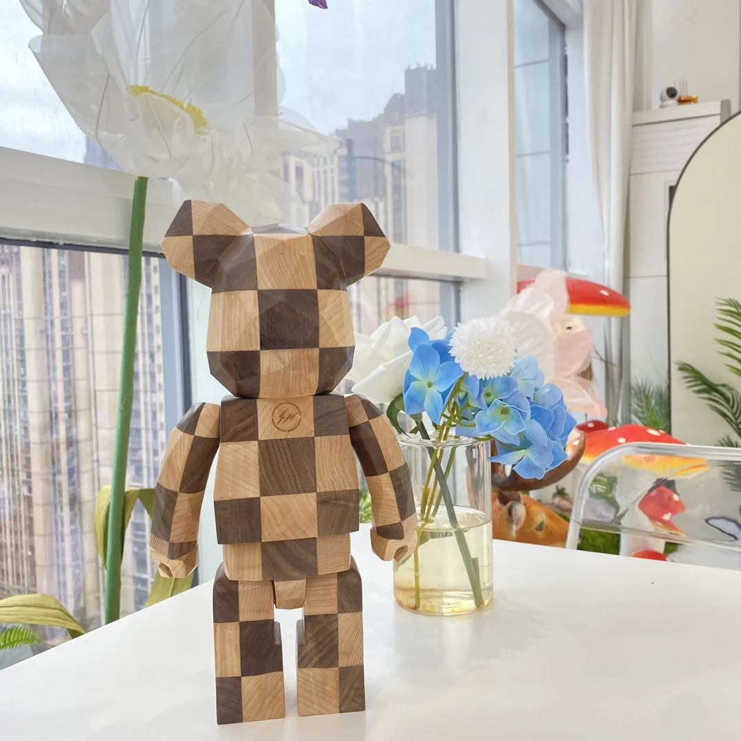 Bearbrick-Échiquier en diamant avec ours à carreaux, ours de construction fait à la main, cadeaux de collection de figurines, beurre recommandé, nuits, 11 pouces, 400%