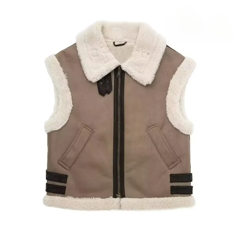 

TRAFZR Ladies Vest Winter Vintage Ladies Tops Sleeveless Jacket Vest Women's Fashion Vests Autumn New Products Fur Warm Vests