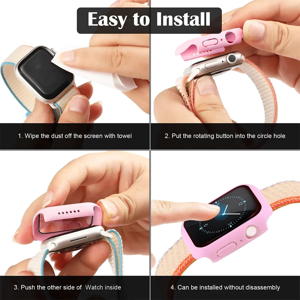 애플 워치 케이스 46mm 42mm 액세서리 범퍼 스크린 프로텍터 HD 강화유리 iwatch 시리즈 11 10 9 8 7 6 5 4 SE용 PC 커버