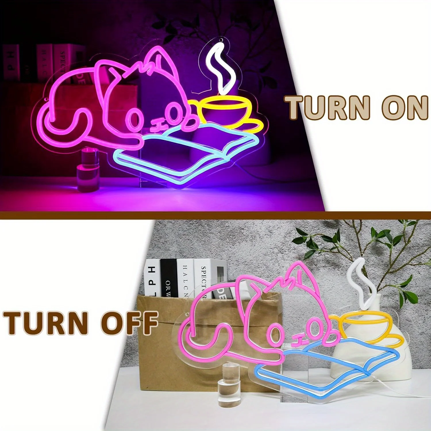 Led Cat Neon Sign for Home Wall Decoration Home Light Cat Lover's Gift for Women LED Reading Cat Sign Reading Decor