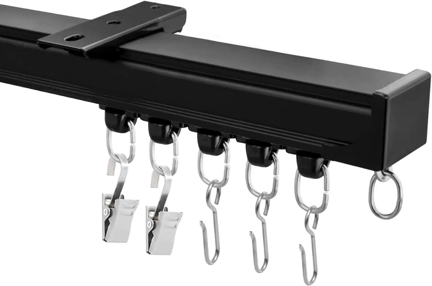 

Heavy Duty Ceiling Curtain Track System for Room Divider, Wall Mount Sliding Rail with Clip and Hooks Set, Black, 18ft-21ft