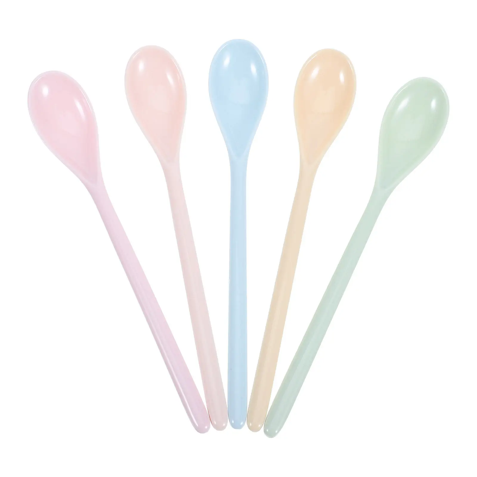 

Набор из 5 детских ложек для дома, пластиковые, с длинной ручкой, ударопрочные, для детского сада, для подачи и перемешивания