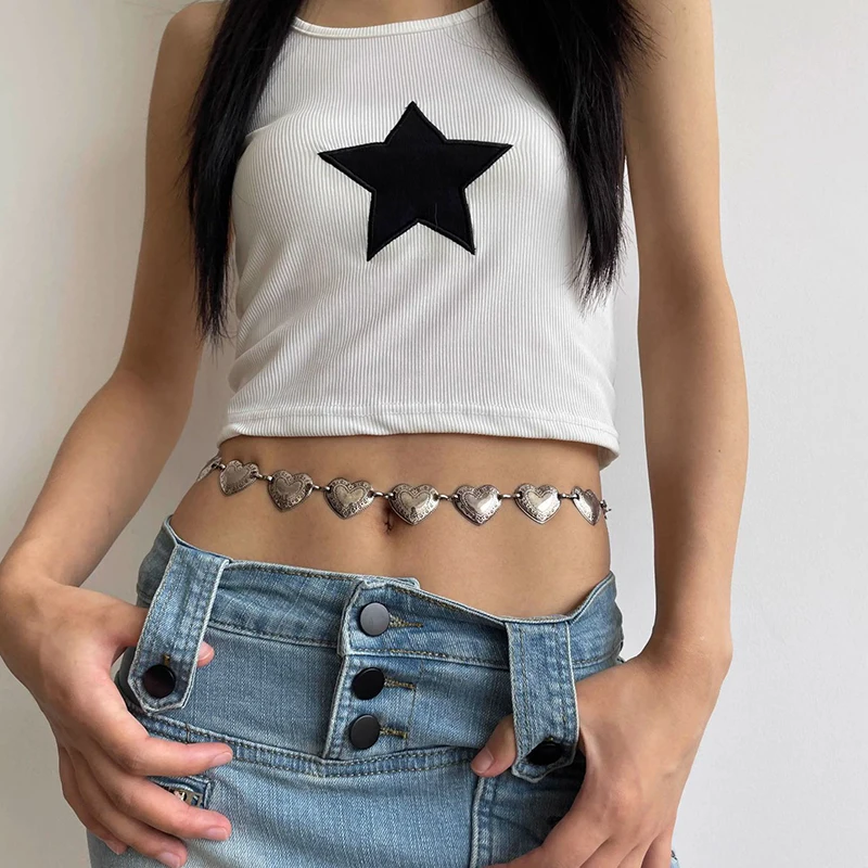 

Vintage Women Waist Belt Metal Love-Heart Butterfly Chain Belt Waist Chain Women Jeans Pants Skirt Decorative Body Jewelry