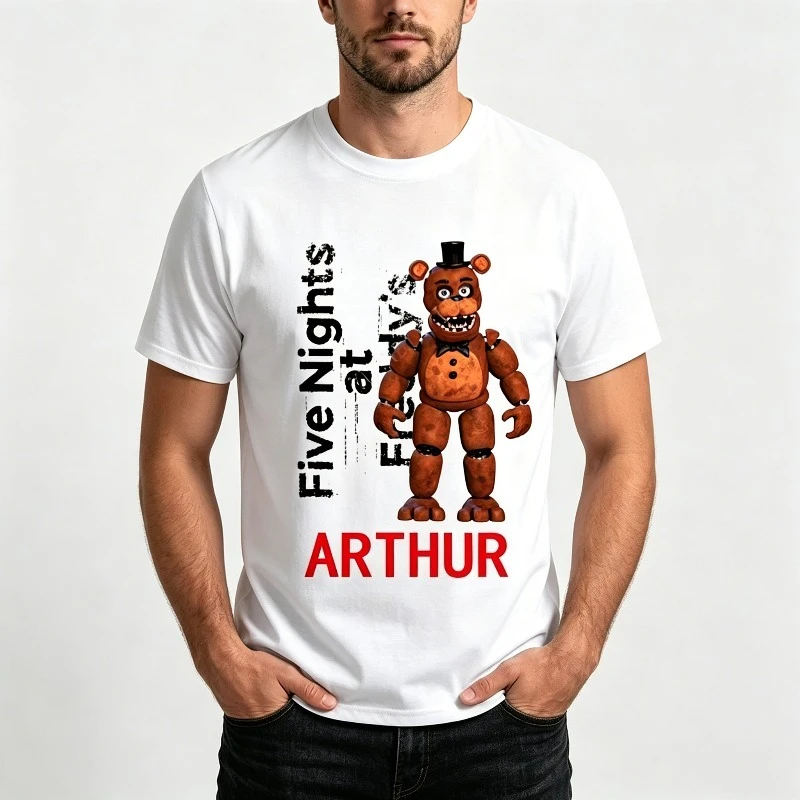 Vintage Distressed FNAF Freddy Bear  Graphic Short Sleeve Tshirt Daily Wear T Shirt Men Women Soft