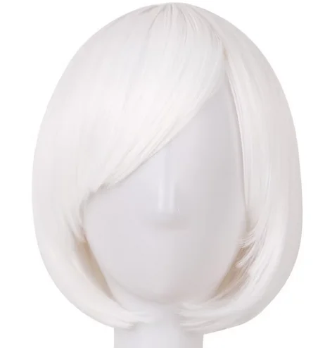 White Wig  Synthetic Heat Resistant Short Wavy Hair Peruca Pelucas Costume Cartoon Role Cos-play Salon Party Hairpiece