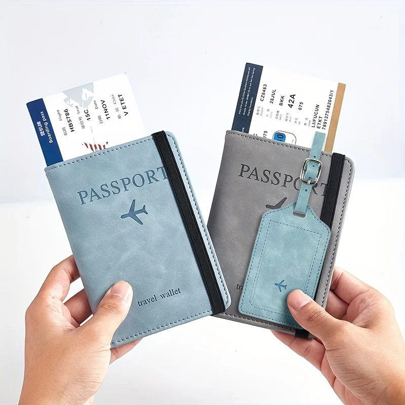 

Набор из 2-х RFID-блокирующих обложек для паспорта с биркой для багажа, дорожный кошелек из искусственной кожи, органайзер для кредитных карт, рождественский подарок