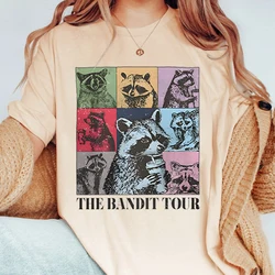 Women's Oversized Cute Racoon The Bandit Tour Tee Shirt , Casual Crew Neck, Short Sleeves, Spring & Autumn T Shirt