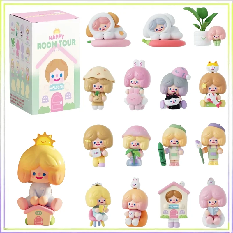 Caja ciega de la serie RiCO Happy Room Tour de unicornio, figura de acción Kawaii, adornos de escritorio, muñecas, regalos sorpresa para niñas