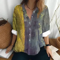 Women's Long Sleeved Shirt Van Gogh Oil Painting Print Pattern Loose Button Clothing Fashion T-shirt Party Trend Women's Shirt