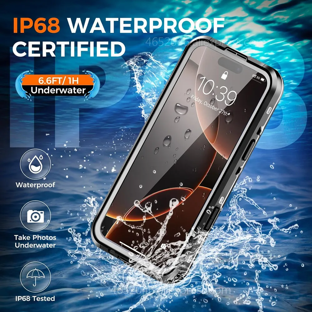 IP68 Waterproof For iPhone 16 Pro Max 15 Plus 14 13 Phone Case with MagSafe Snowproof Dustproof Shockproof 360 Protection Cover