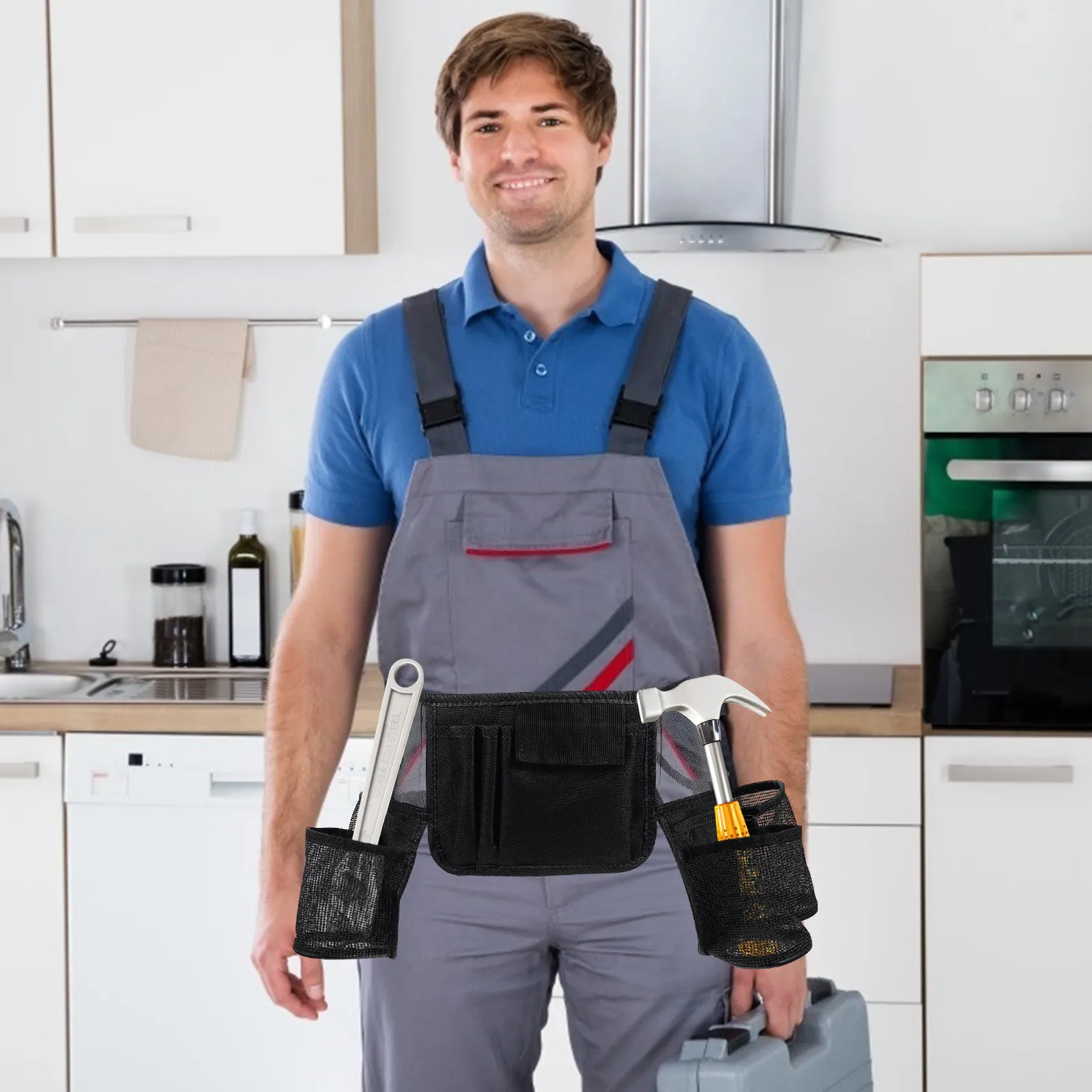 

Многофункциональная поясная сумка для инструментов (1 шт.) с регулируемым ремнем для ремонта и уборки в помещении и на улице, удобная для рабочих