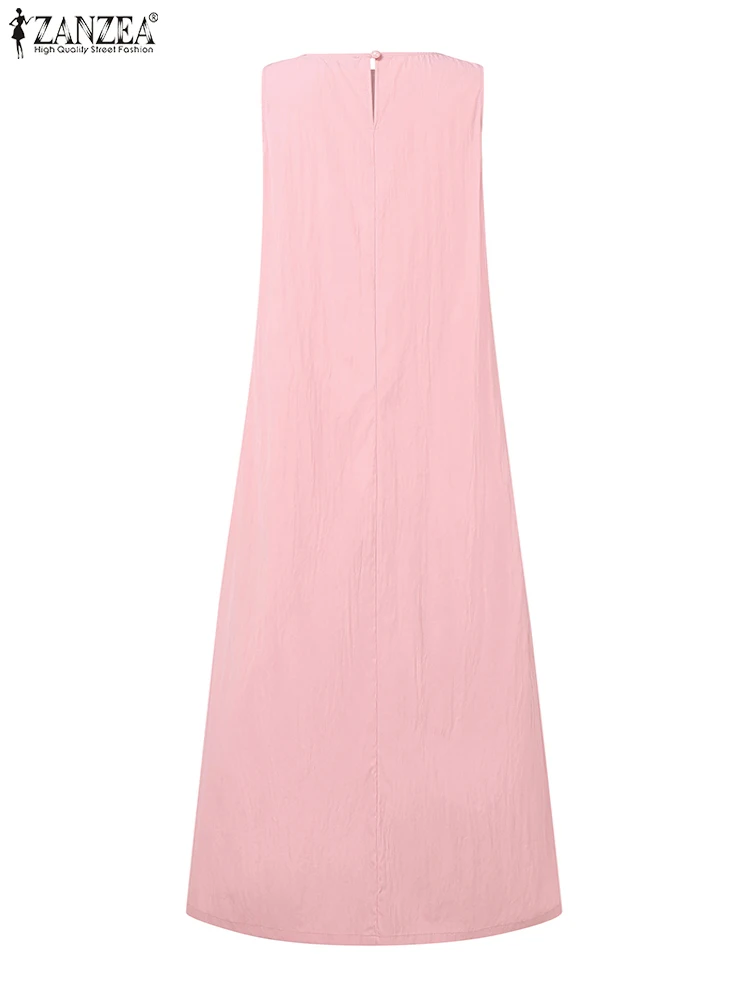 ZANZEA Damen-Roben für den Alltag, A-Linie, ärmellos, O-Ausschnitt, Tagebekleidung, lässiges Sommerkleid, locker, 2022, Sommer, einfarbig, Maxikleider