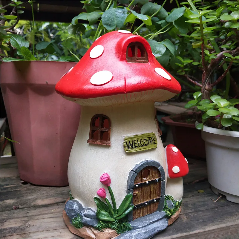 

Solar Mushroom House Garden Ornament Resin Fairy Garden Decor Outdoor Yard Porch Lawn Statue Figurine Christmas Gift