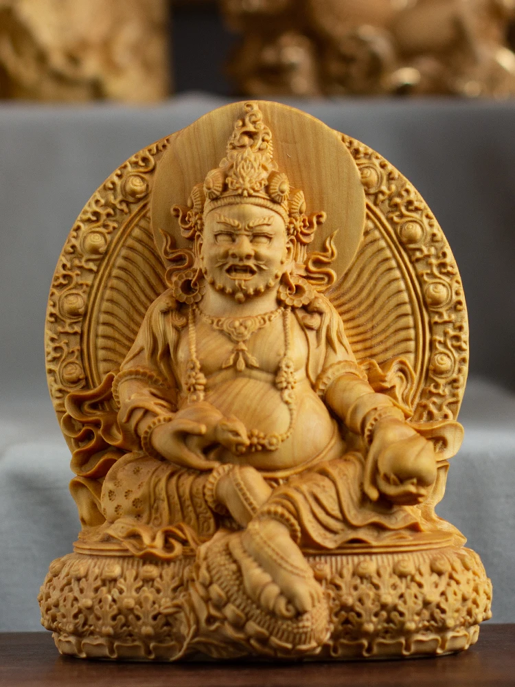 Huang Cai Shen Yellow Wealth God Splendid Home Decoration, Exquisite Boxwood Craft, Wood Carving, Blessings of Affluence