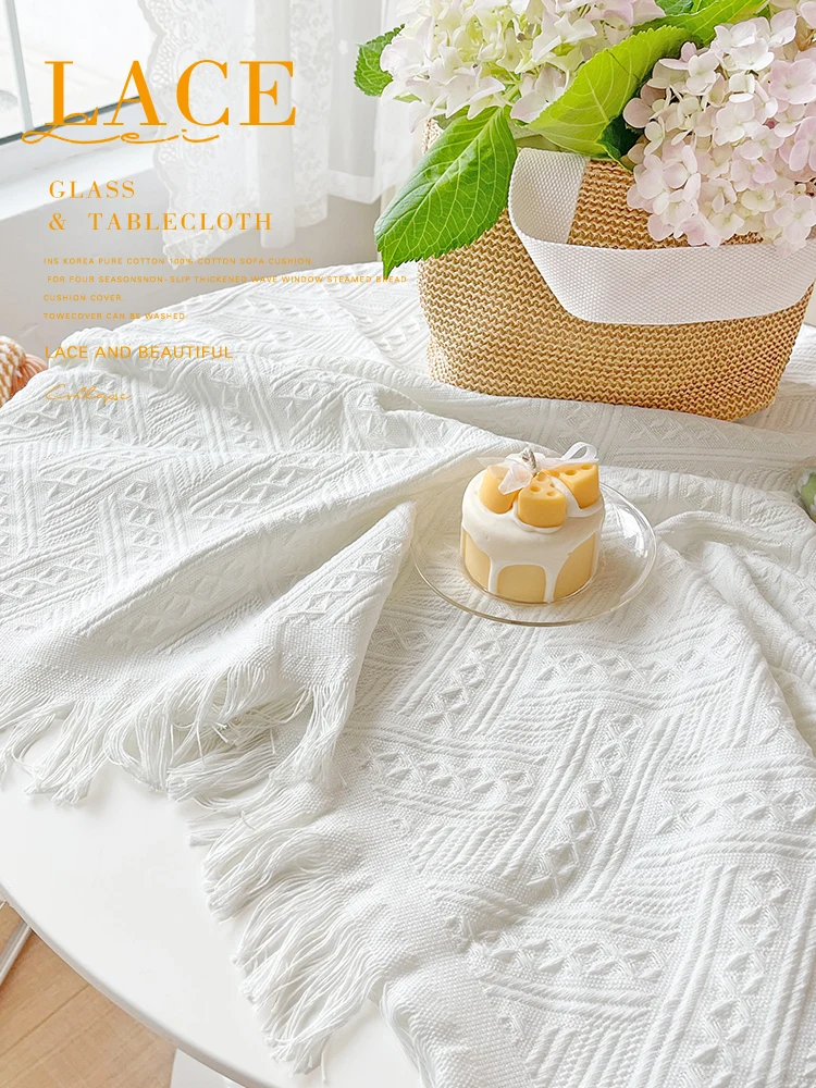 White Lace Tablecloth round Dining Table Cover Premium Feel Bedroom Nightstand Cloth Home Textile Tablecloth Nordic Sle