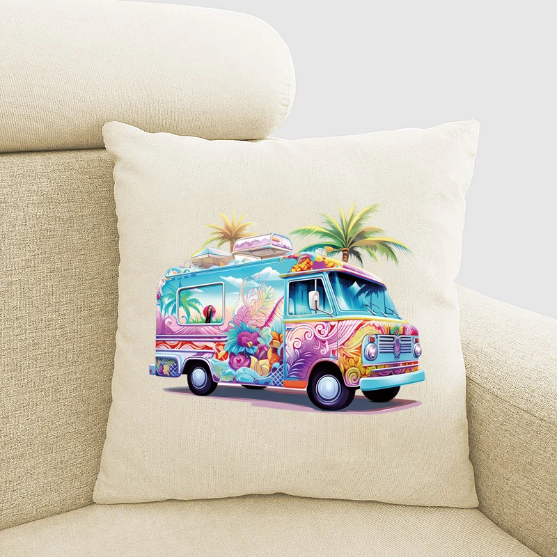 Summer Cars Patches On Clothes Thermal Press Palm Trees Diy Accessory Clothes Decoration Print On T-Shirt New Iron Appliques