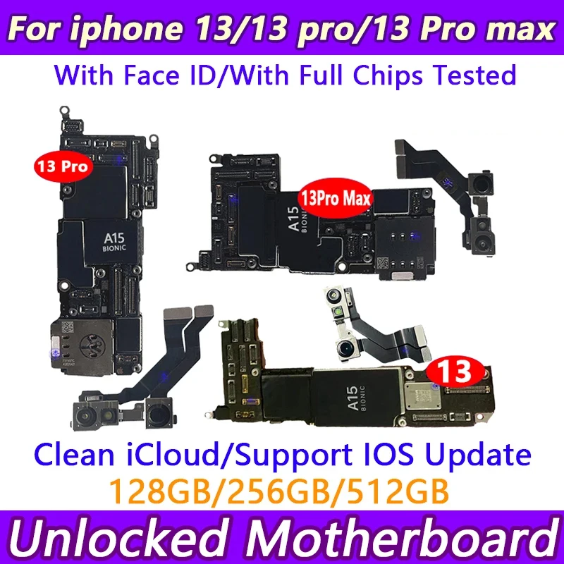 Free shipping Mainboard For iPhone 13-13 pro max Motherboard With Face ID iCloud Unlocked Logic Board Full Chips Support replace