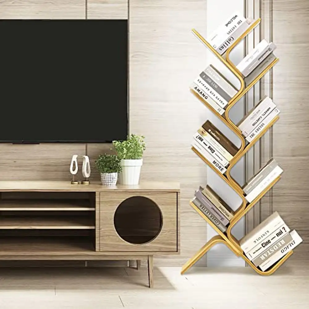 Eco-friendly Estante Estante, árvore de bambu Organizador Rack, prateleira Stand, 8-Tier