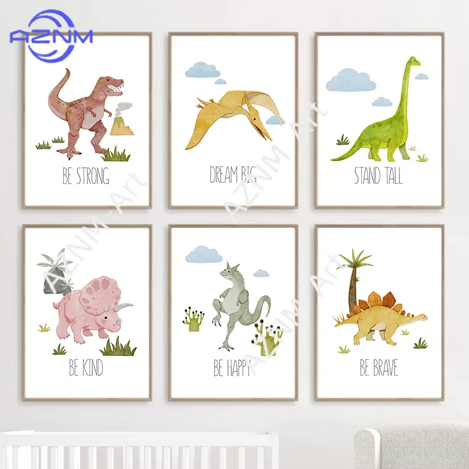 1 Stück/6 Stück Dinosaurier Inspirierende Zitate Kinderzimmer Wandkunst Leinwanddruck Tierposter Druckbilder Babyzimmer Dekoration