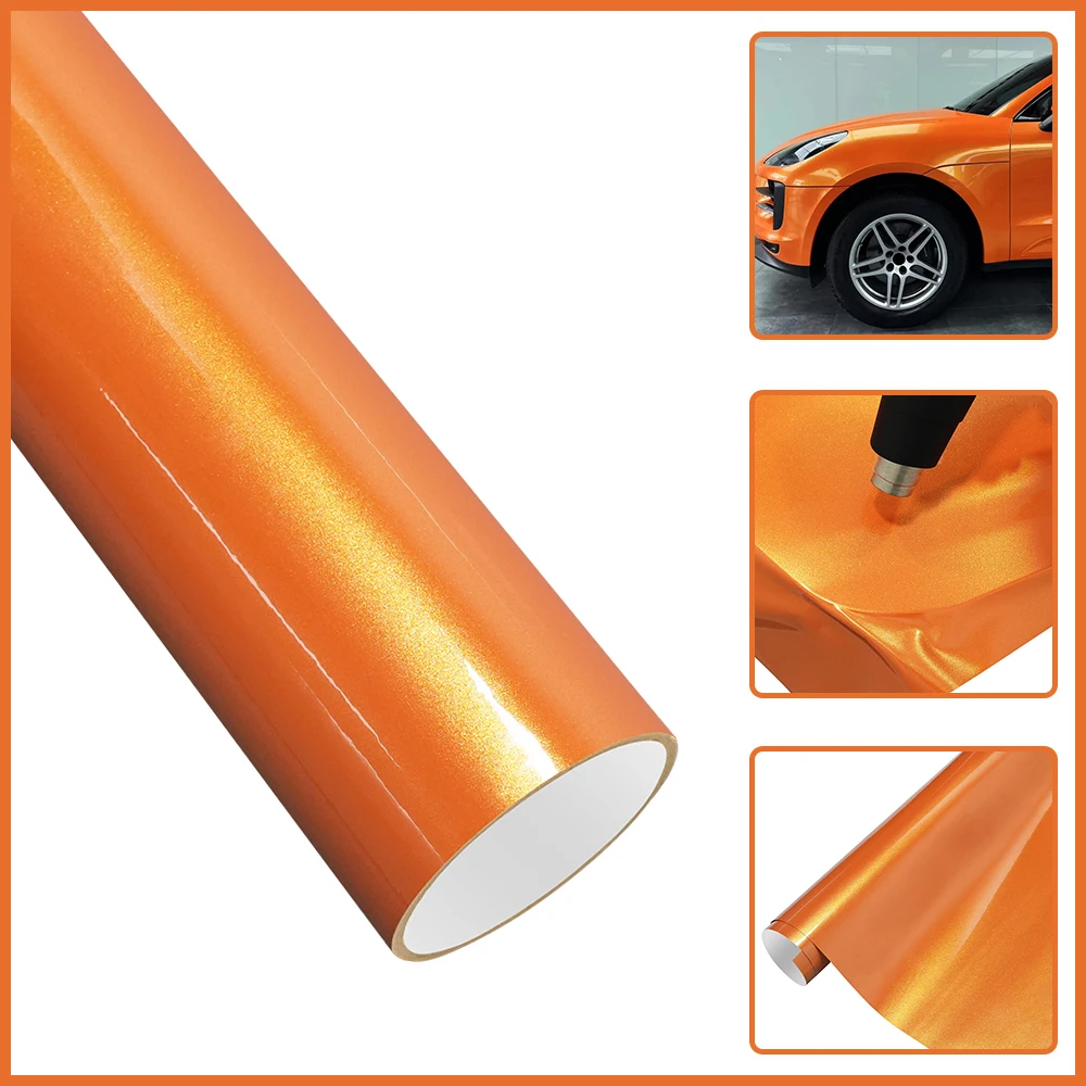

Glossy Diamond Gold Orange Car Wraps Vinyl Film Vehicles UV Resistance Durable Auto Motorcycles Body Color Modified Cover Kits