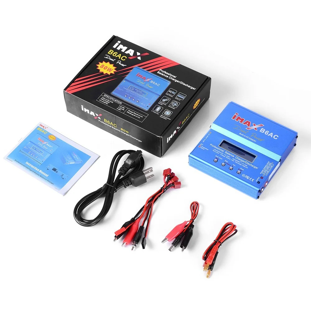 RC Charger IMax B6AC 80W  Lipo NiMh Li-ion Nicd Battery Balance Charger Digital LCD RC Discharger with15V/6A XT60 Charge Cable