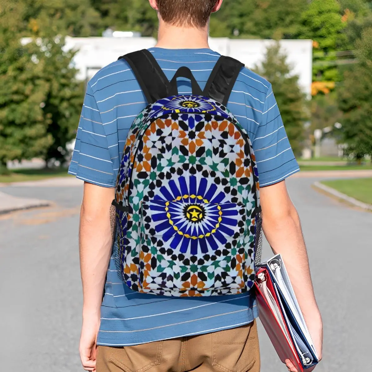 Arabic Tiles Moroccan Mosaic Backpack Student BookBag Boys Girls School Bag Computer Shoulder Bags
