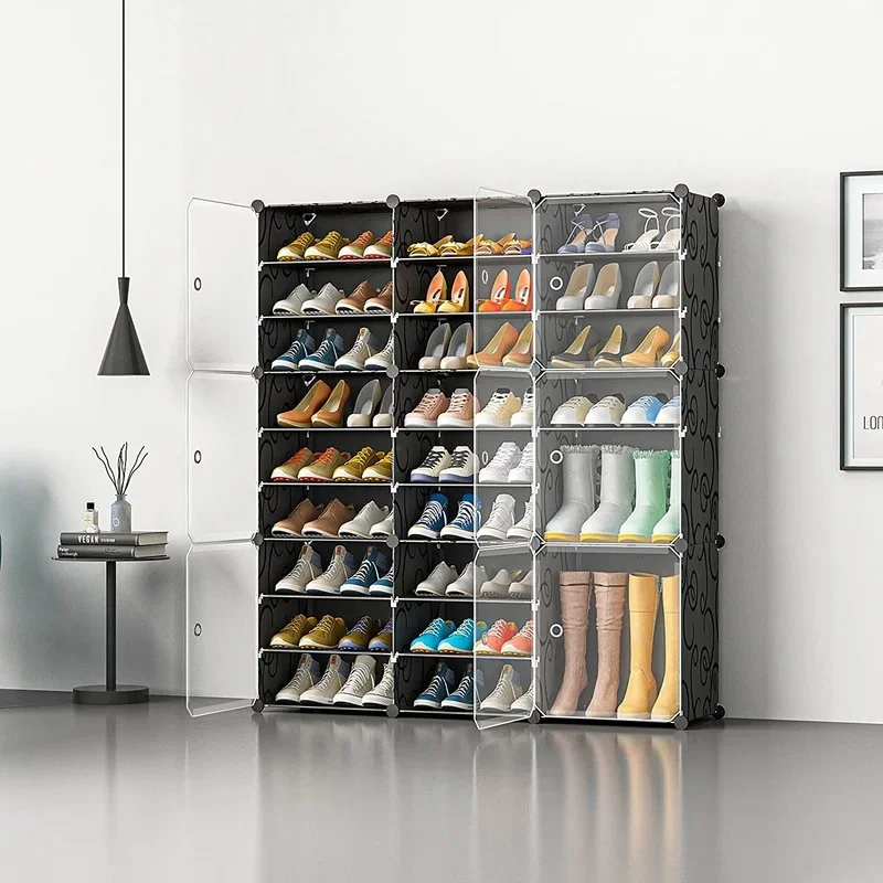 Large Capacity Boot Storage Rack, 12 Cube Organizer, Modular DIY Plastic, 6 Tier, 24-96 Pairs of Shoe Tower Cabinet