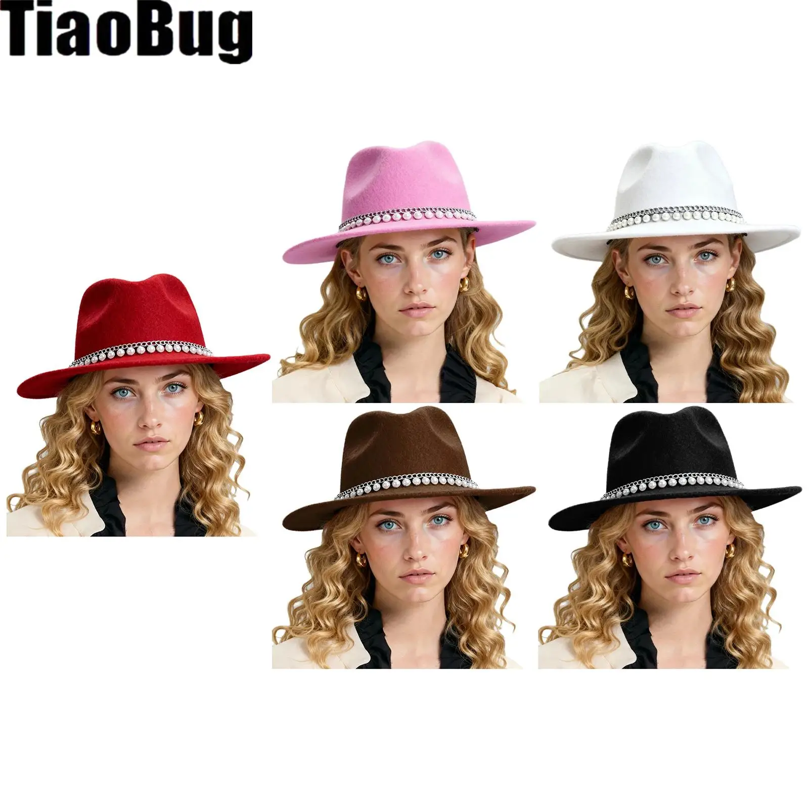 

Women Faux Pearl Cowgirl Hats Wide Brim Roll Up Western Cowgirls Hat for Birthday Parties Music Festivals