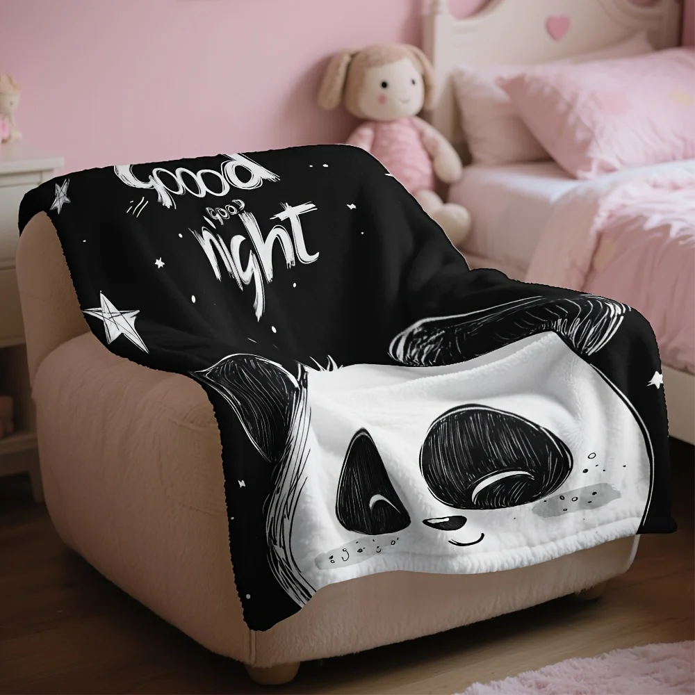Cute Panda Good Night Blanket Throw Fleece Knit Cozy Throw for Adults Large Plush Bed Cover 150x200cm Indoor Outdoor Picnic Deco