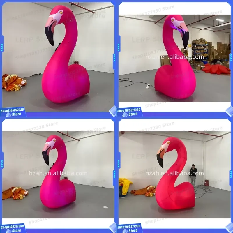 Giant Inflatable Flamingo Balloon with LED Lights Colorful Musical Party Decoration Floating Pool Toy for Kids Birthday Event