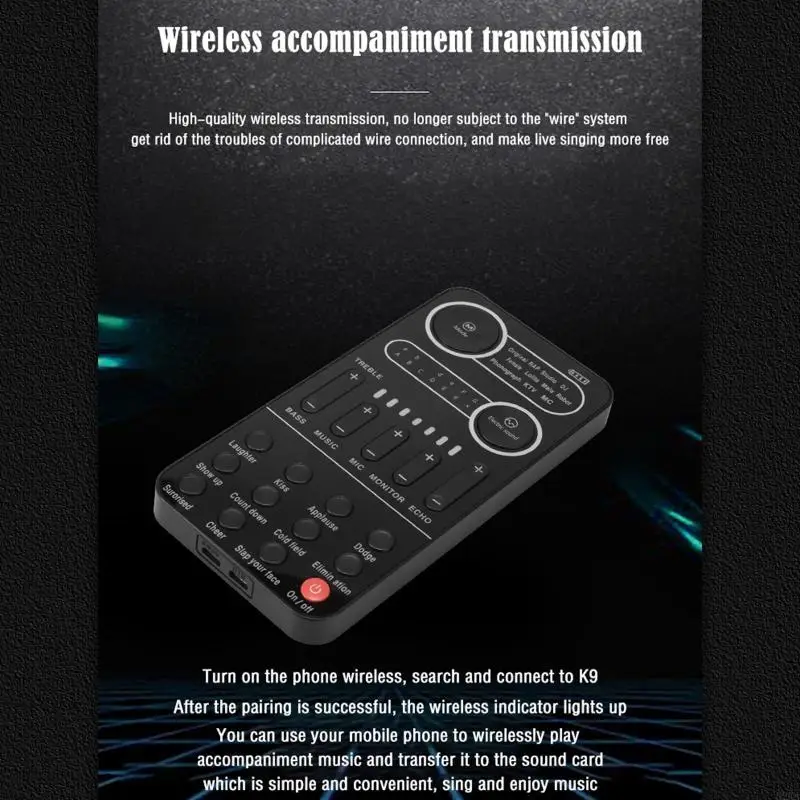 

62KA K9 Voice Changer Bluetooth-Compatible Live Sound Changing Card for Phone PC Tablet Speaker Live Voice Cards