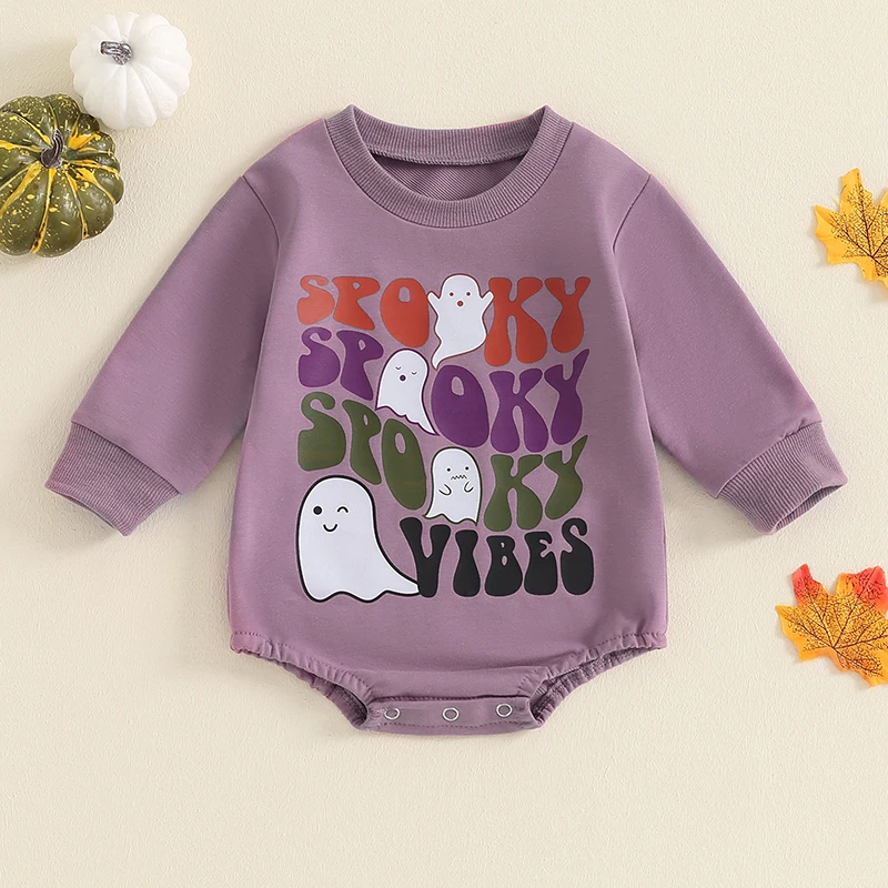 

Infant Halloween Costume Jumpsuit with Pumpkin Print Long Sleeve Bodysuit Newborn Fall Outfit Toddler Sweatshirt Ghost