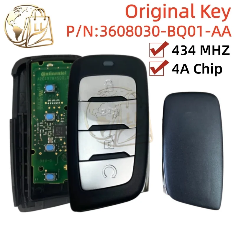 Original Smart Remote Key For ChangAn CS35 Plus 3608030-BQ01-AA 434Mhz ASK 4A NCF29AxM Chip  4 Buttons  A2C18965400