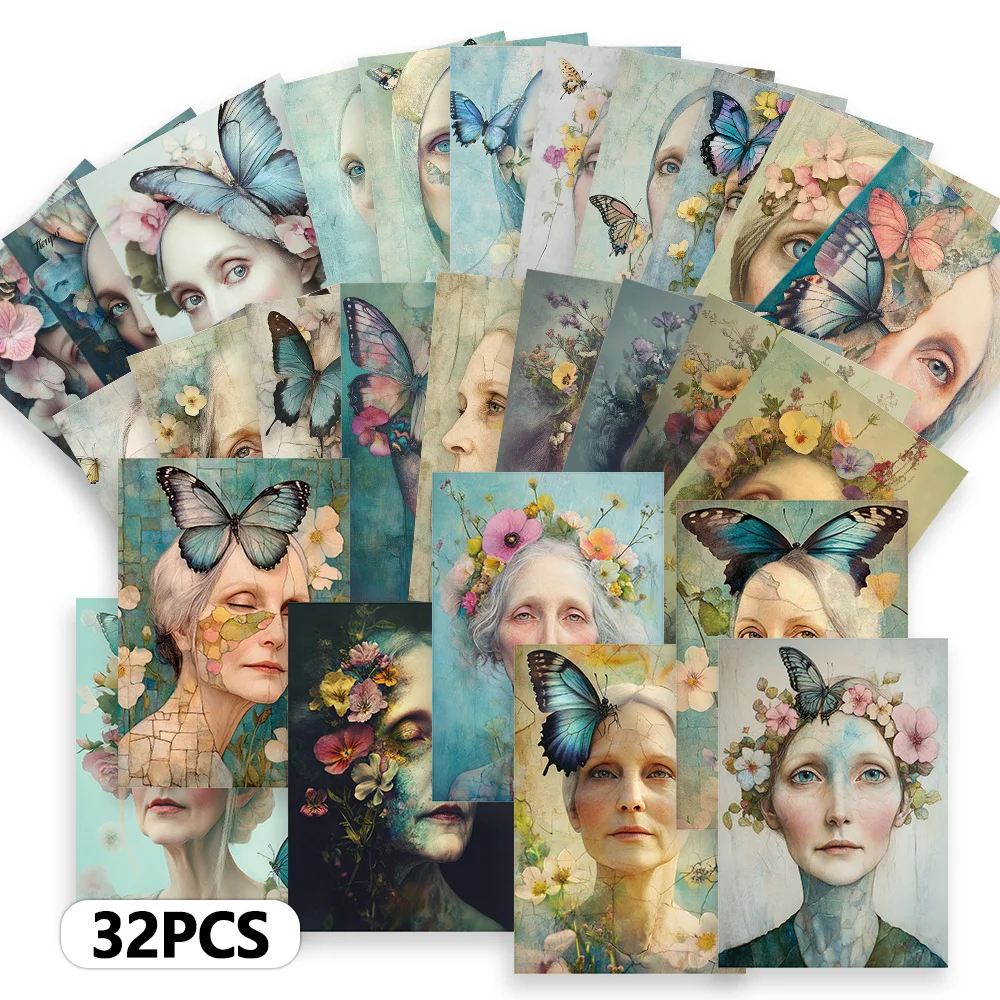 32pcs, Flower Butterfly Goddess postcards, decoration/greeting cards/postcards, high-precision printing, collectible and  mailed - view 4