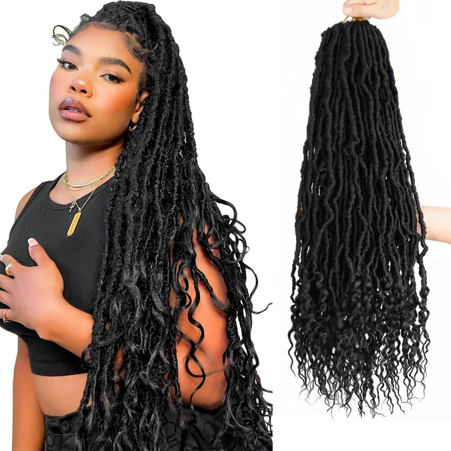 

Boho Faux Locs Вязание крючком Синтетические волосы Goddess Locs с вьющимися концами Длинные богемные речные предварительно закрученные в петлю Boho Soft Locs Вязаные крючком волосы