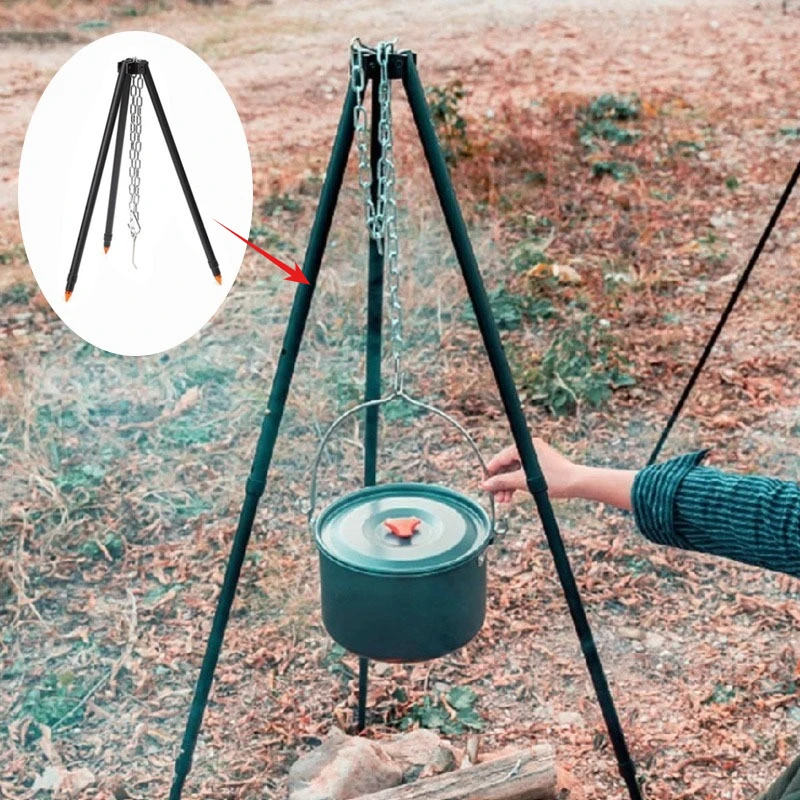 في الهواء الطلق قابل للتعديل معلقة ترايبود المحمولة خفيفة الوزن الحطب النار التدفئة ارتفاع ترايبود التخييم الطبخ أدوات في الهواء الطلق