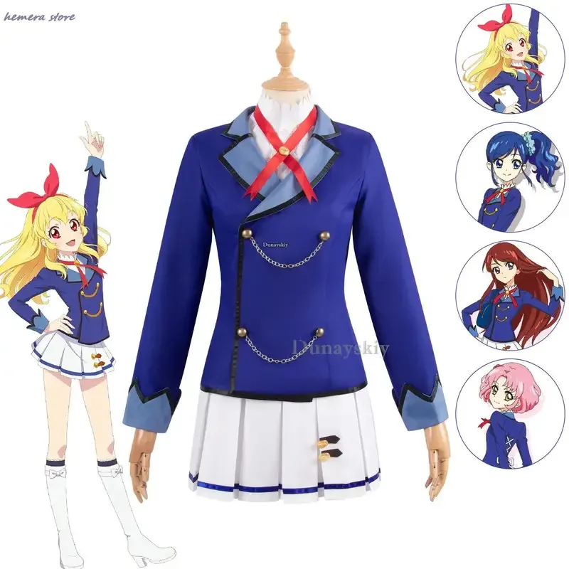 Anime Aikatsu! Hoshimiya Ichigo Shibuki Ran Kiriya Aoi Costume Cosplay Starlight School JK Campus Parrucca Uniforme Donna Vestito Kawaii