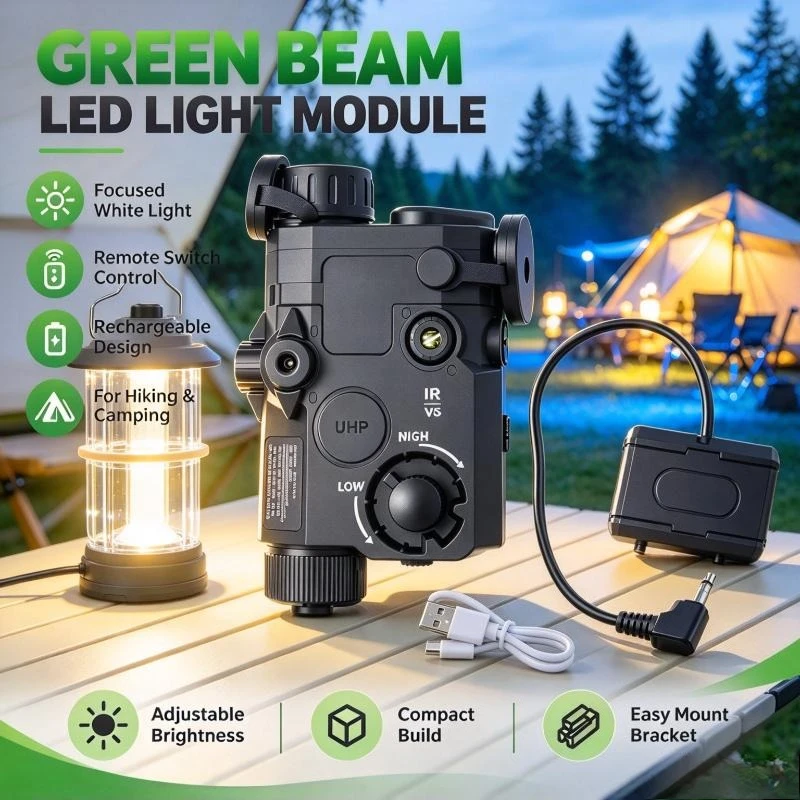 Remote Controlled Green Beam LED Module, Bright Focus Beam, Adjustable Bracket, Outdoor Hiking Gear
