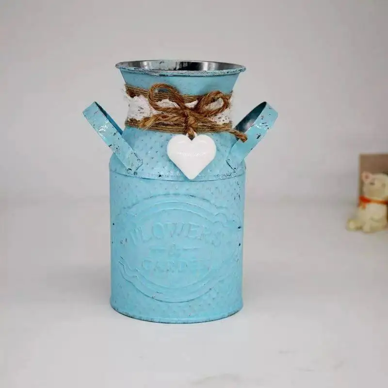 Vintage Shabby Chic Flower Vase Tin Pitcher Jug Metal Wedding Home Decor