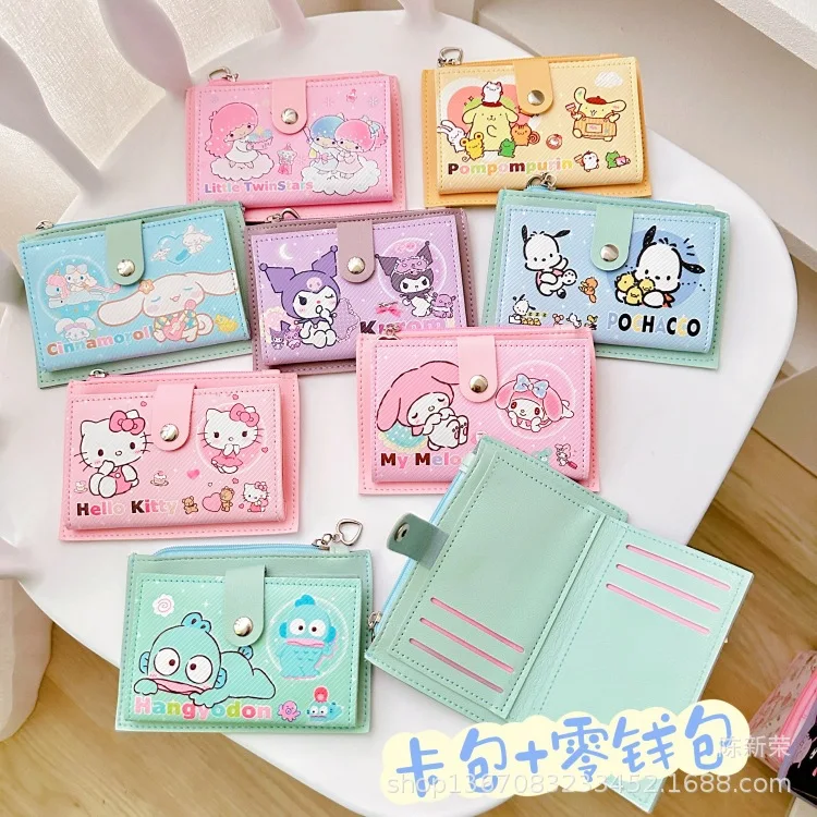 Cute Sanrio Kuromi Melody Hellokitty Cartoon Wallet Large Capacity Student Card Bag Stationery Coin Purse Women Wallet Girl Gift