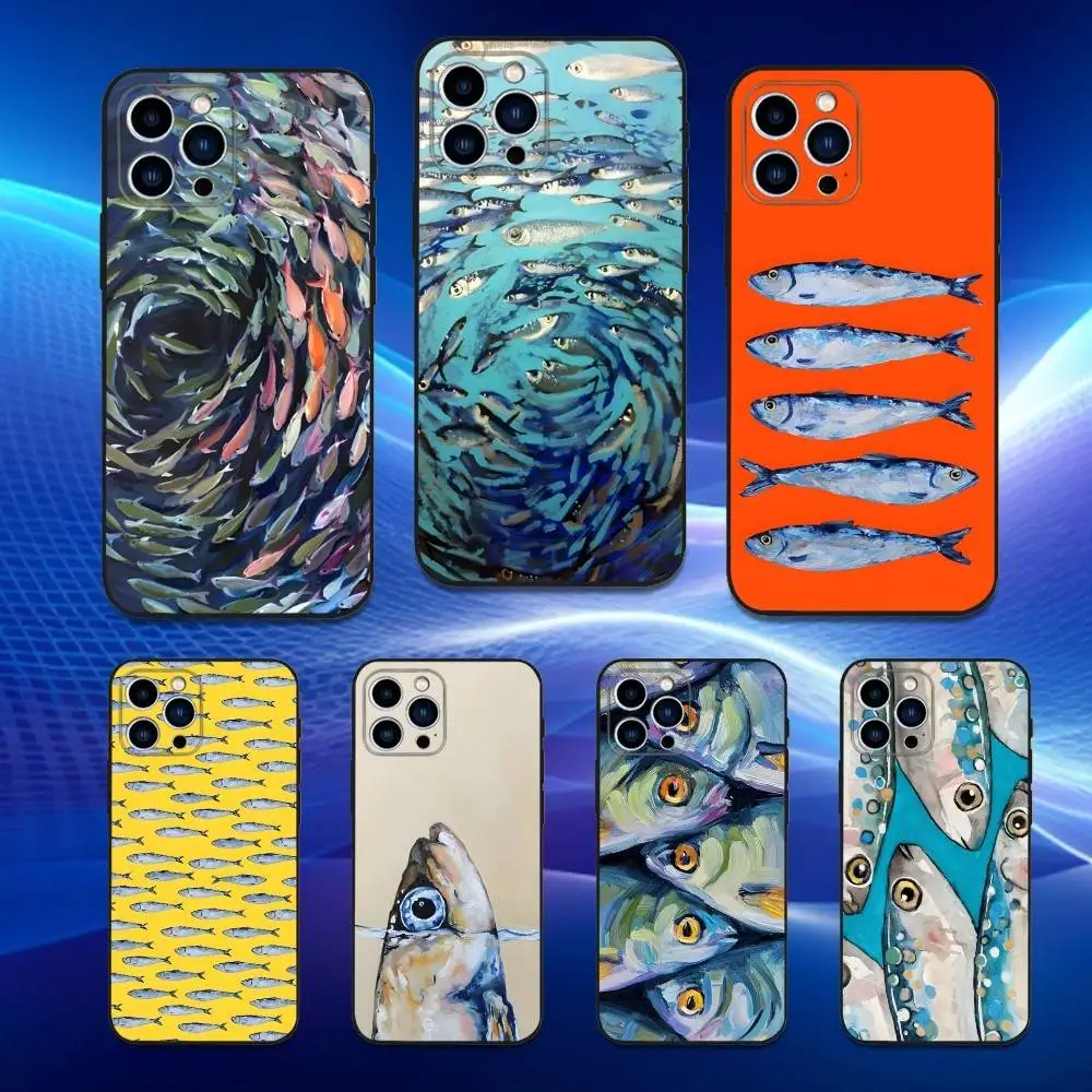 

Ocean Sardines Can Phone Case For iPhone 17,16,15,14,13,12,11 Plus,Pro Max,XS,X,XR,SE,Mini,8,7,Soft Silicone Black Cover