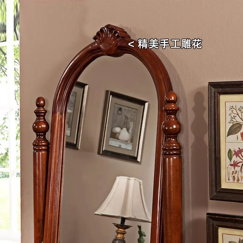 High-end full-length mirror solid wood floor-to-ceiling full-body fitting European luxury vertical mirror