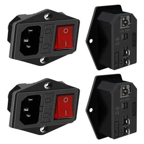 10A Fuse Rocker Switch Red Lamp Button Power Socket AC Connector Electrical Mount Socket AC-01A