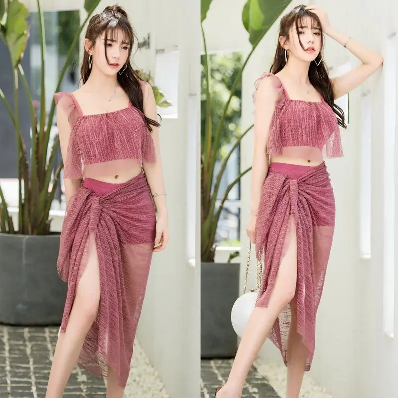 Sexy Solid Color Bikini Set Push Up Swimsuit for Small Chest Women Korean Style - view 5