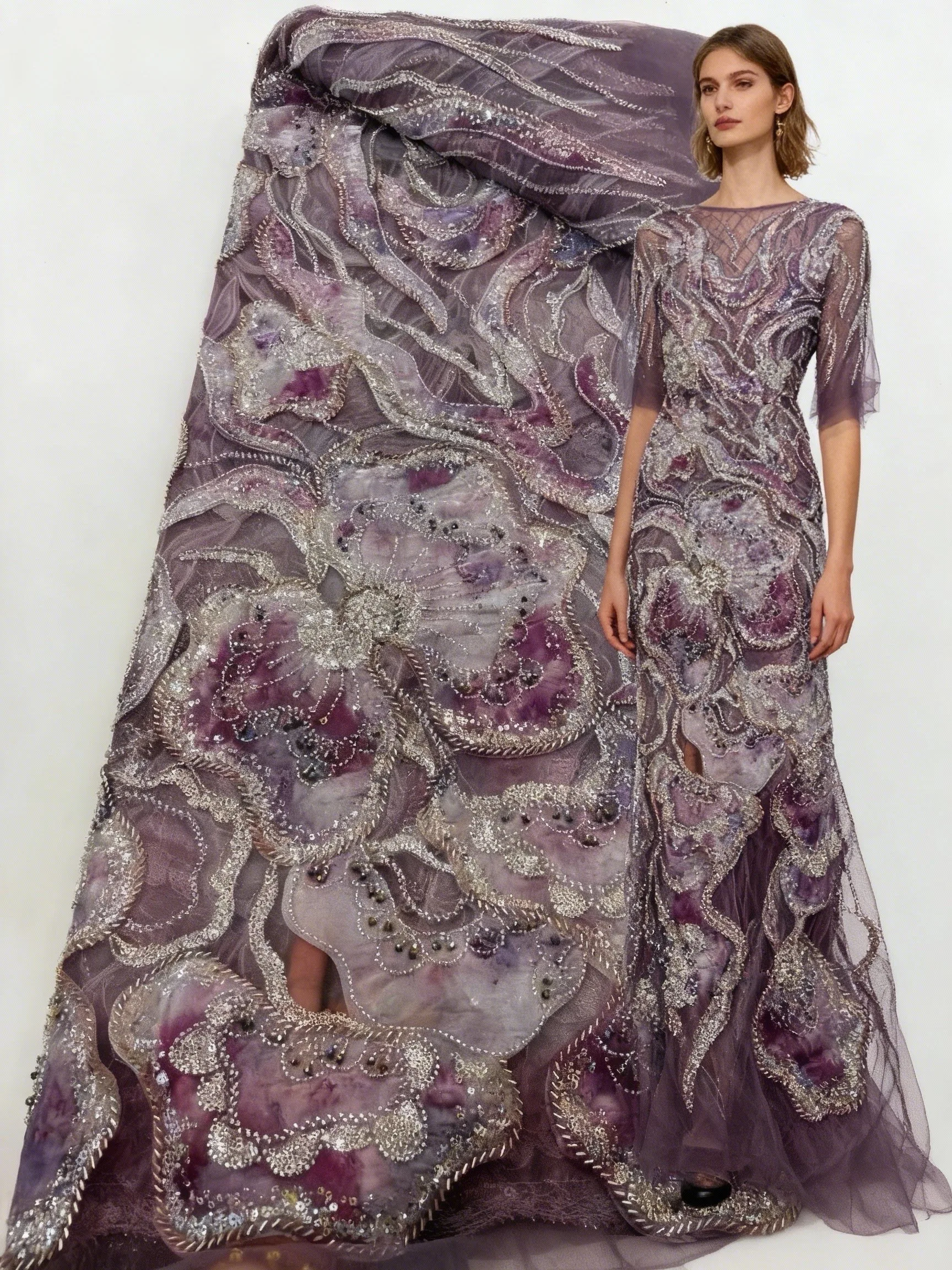 

African Heavy Beaded Lace Fabric 2025 High-Quality Sequins French Chiffon Fabric For Nigeria Woman Wedding Style Material Sewing