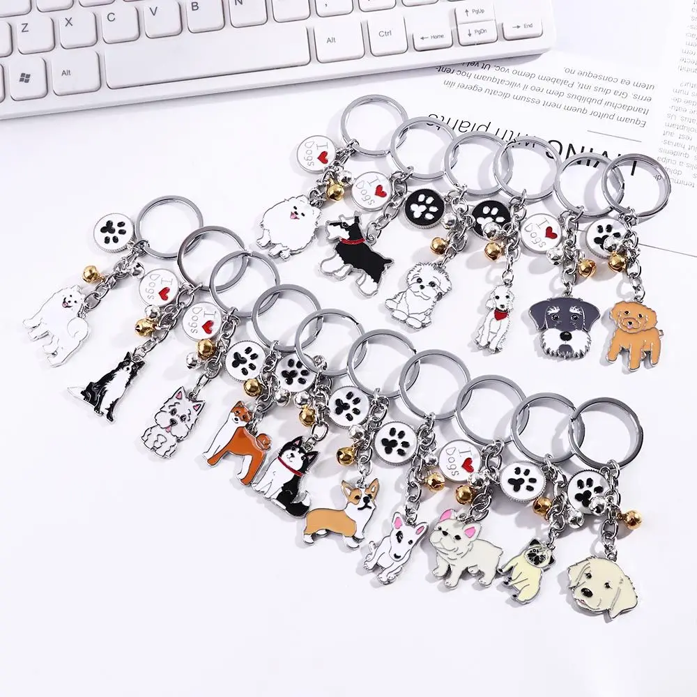 Fashion Pet Memorial Keychain Dog Pendant White Maltese Animal Bell Enamel Keyring Women Bag Jewelry Girls 1Piece