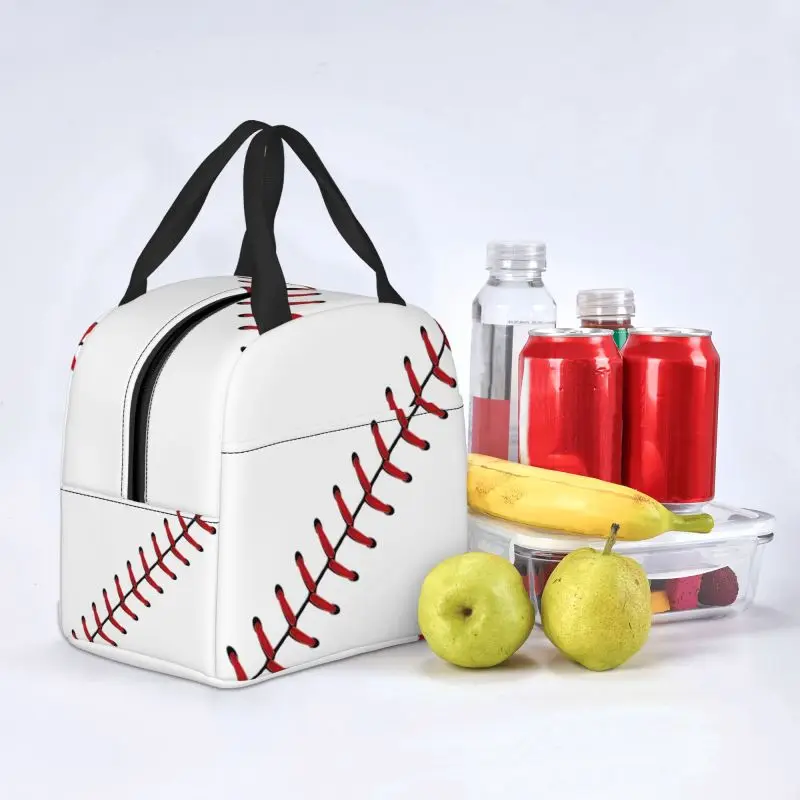 Softball Baseball Lace Lunch Box Thermal Cooler Food Insulated Lunch Bag for Kids School Children Portable Picnic Tote Bags