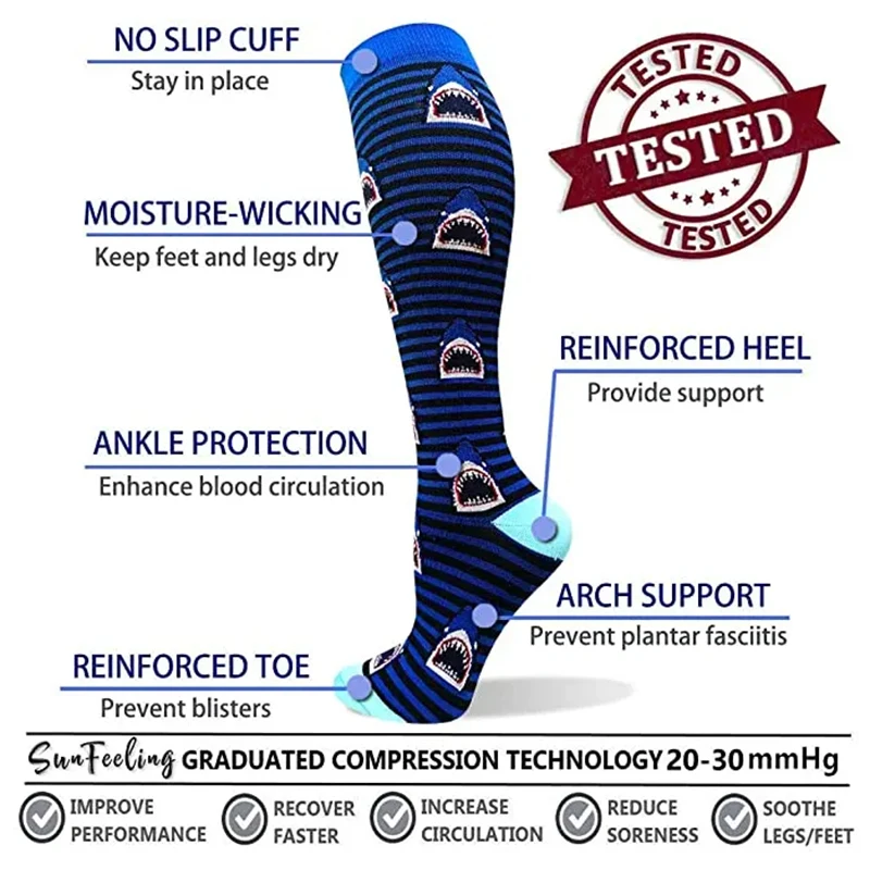 6/7 Pairs Compression Socks Varicose Socks Men Women Diabetes Swelling Elastic Knee Socks Outdoor Sports Running Fitness Cycling